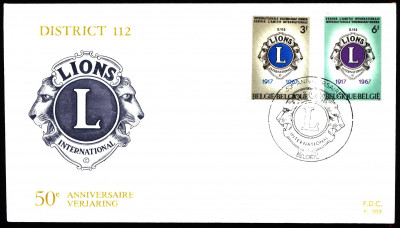 Belgia FDC 1967 Mi 1461-1462 Lions International [BELOEIL]